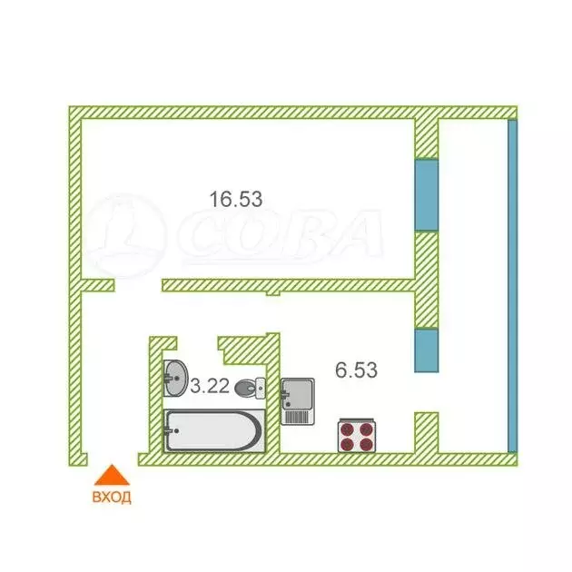 1-комнатная квартира: Тюмень, Алматинская улица, 12 (32.2 м) - Фото 1