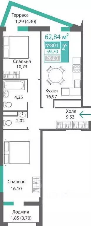 2-к кв. Крым, Симферополь Крымская роза мкр,  (62.84 м) - Фото 0