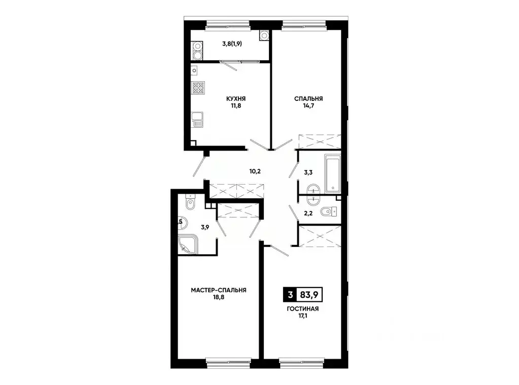3-к кв. Ставропольский край, Ставрополь ул. Доваторцев, 179В (83.9 м) - Фото 1