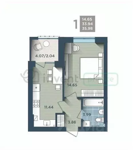 1-к кв. Калининградская область, Калининград ул. Сержанта Мишина, 81к3 ... - Фото 2