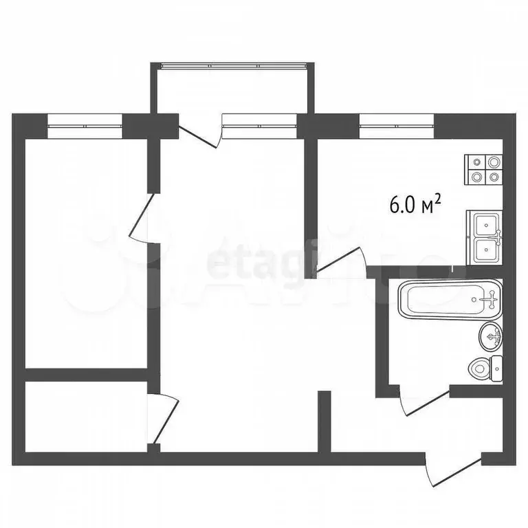 2-к. квартира, 44,5 м, 2/5 эт. - Фото 0