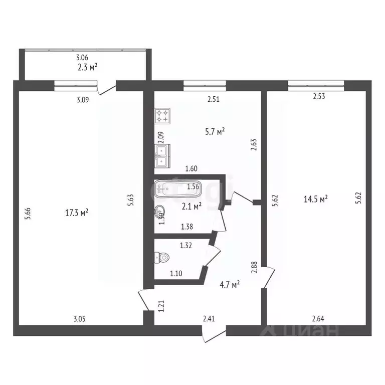 2-к кв. Тамбовская область, Тамбов Клубная ул., 3 (45.2 м) - Фото 2