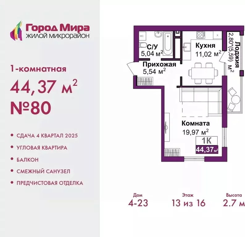 1-к кв. Крым, Симферополь Город Мира жилой комплекс (44.47 м) - Фото 0