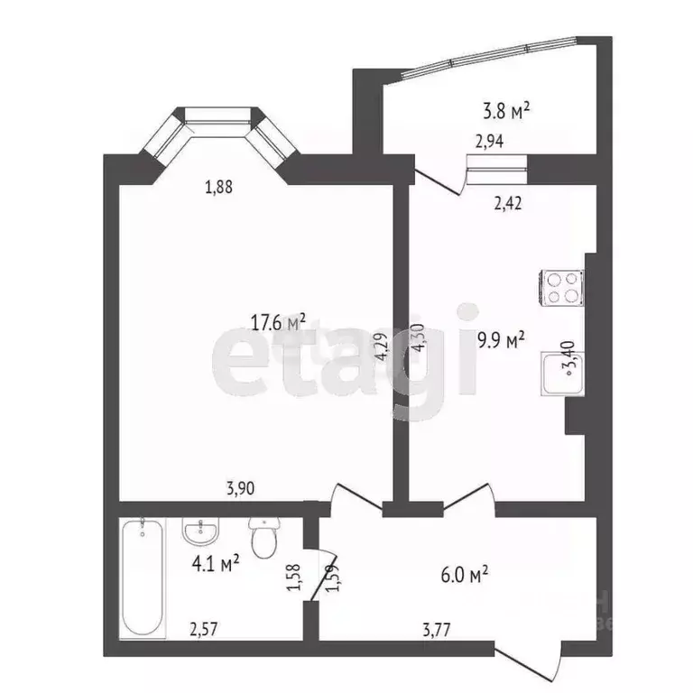 1-к кв. Калининградская область, Зеленоградск Московская ул., 60 (41.1 ... - Фото 2