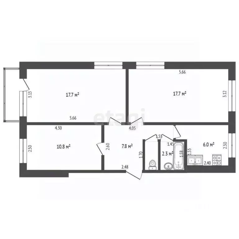 3-к кв. Тамбовская область, Тамбов Мичуринская ул., 157А (63.5 м) - Фото 2