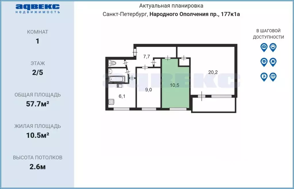 Комната Санкт-Петербург просп. Народного ополчения, 177 (10.5 м) - Фото 2