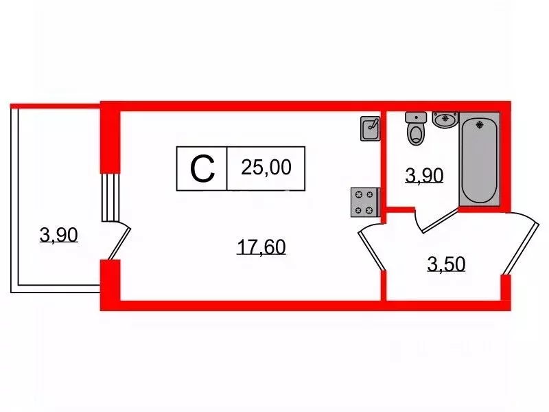 Студия Санкт-Петербург ул. Среднерогатская, 20 (25.0 м) - Фото 1