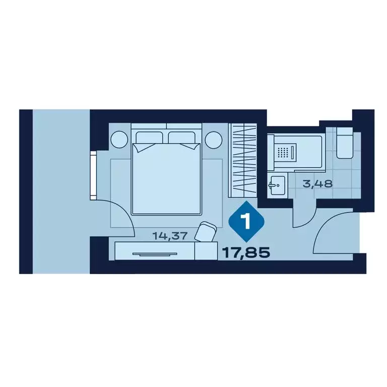 1-комнатная квартира: Челябинская область, Миасс (17.85 м) - Фото 1