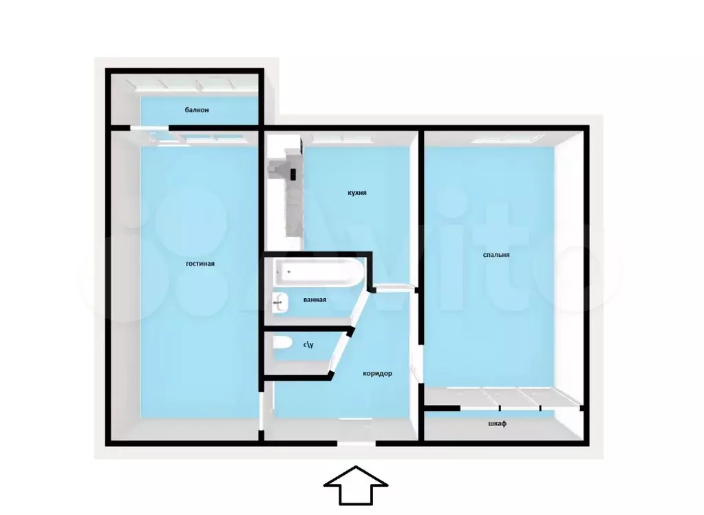 2-к. квартира, 44,7 м, 4/5 эт. - Фото 0