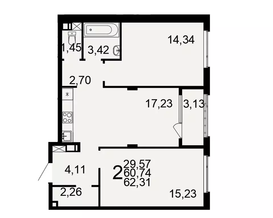 2-комнатная квартира: Тула, жилой комплекс Флагман (62.31 м) - Фото 1