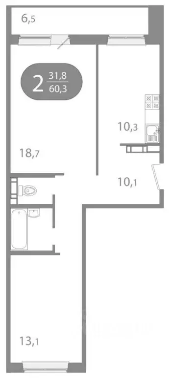 2-к кв. Томская область, Томск ул. Пришвина, 43 (60.36 м) - Фото 1