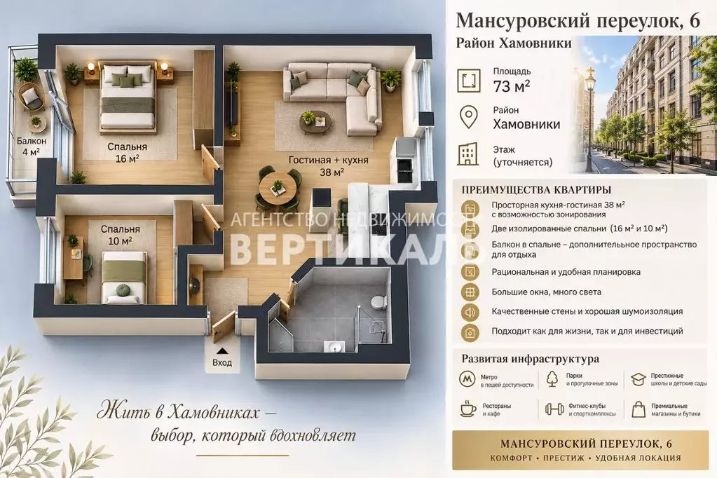 3-к кв. Москва Мансуровский пер., 6 (73.0 м) - Фото 2