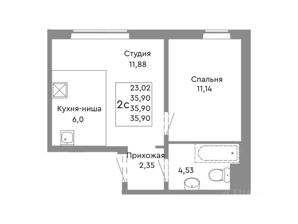 2-к кв. Челябинская область, Челябинск ул. Танкистов, 175 (35.9 м) - Фото 1