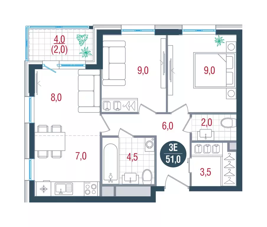 3-к квартира, 51 м - Фото 0