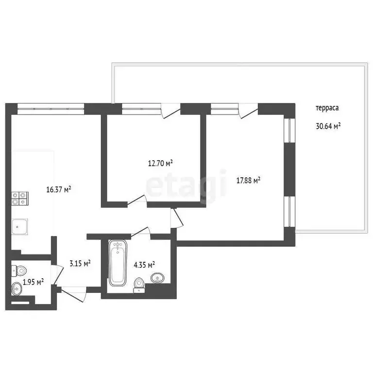 2-комнатная квартира: Тюмень, микрорайон Тарманы, улица Малышева, ... - Фото 1