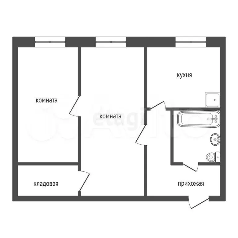 2-к. квартира, 41,6 м, 1/5 эт. - Фото 0