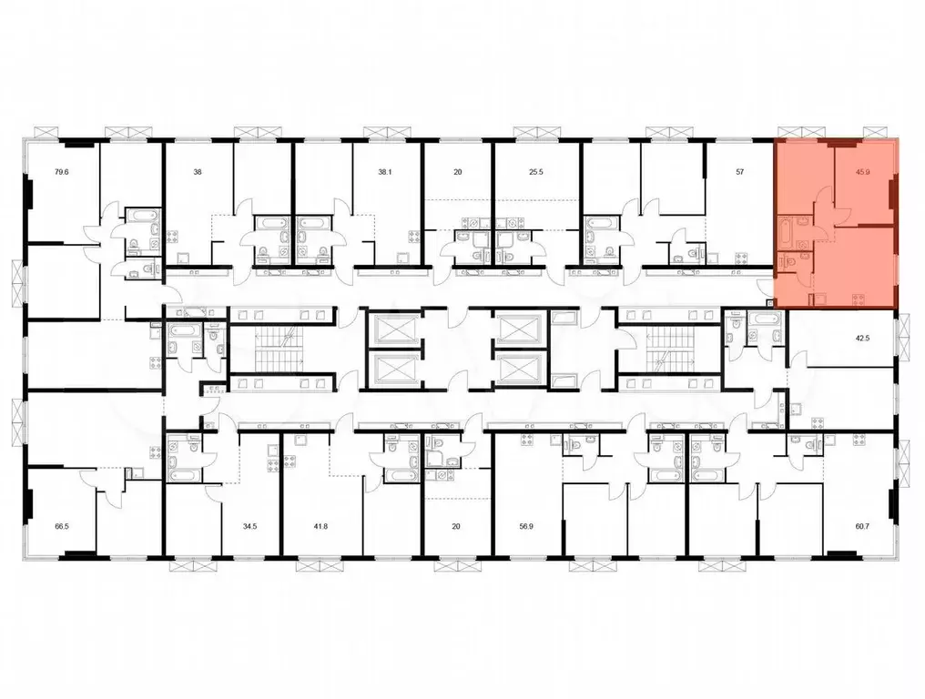 2-к. квартира, 45,5 м, 22/25 эт. - Фото 1