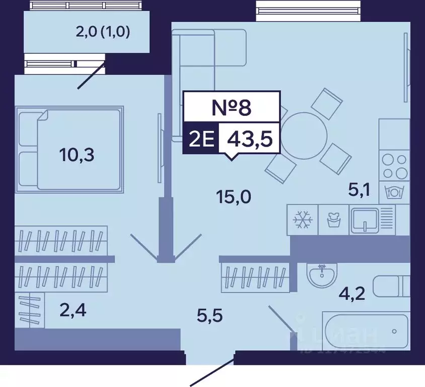 2-к кв. Саха (Якутия), Якутск ул. Новопортовская, 1Д (43.5 м) - Фото 1