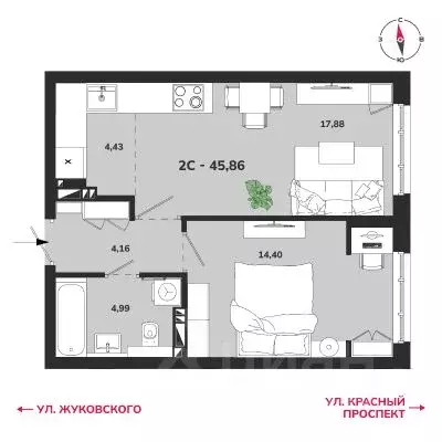 2-к кв. Новосибирская область, Новосибирск Аэропорт мкр,  (45.86 м) - Фото 0