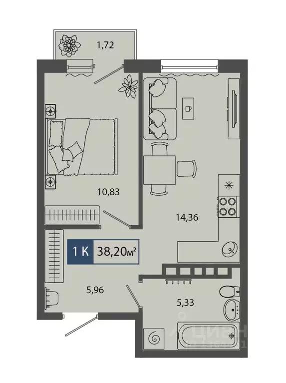 1-к кв. Тюменская область, Тюмень Мелиораторов мкр,  (38.2 м) - Фото 0