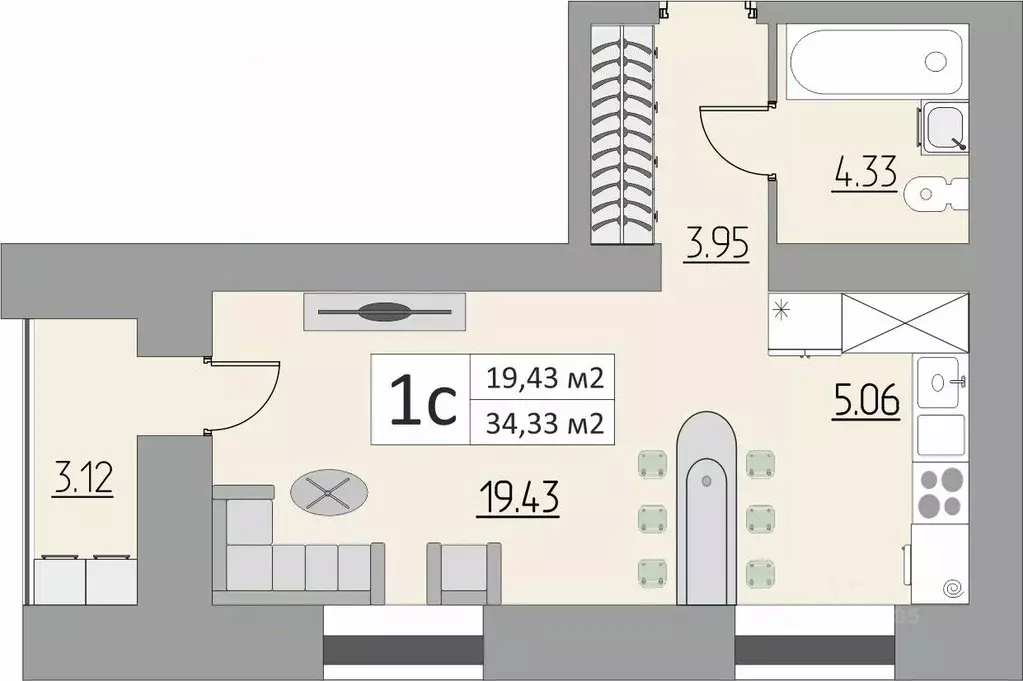 1-к кв. Оренбургская область, Оренбург ул. Поляничко, 6 (34.33 м) - Фото 1