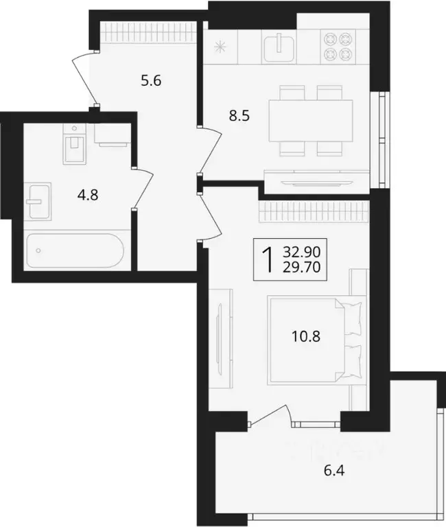 1-к кв. Брянская область, Брянский район, Снежское с/пос, пос. Путевка ... - Фото 1