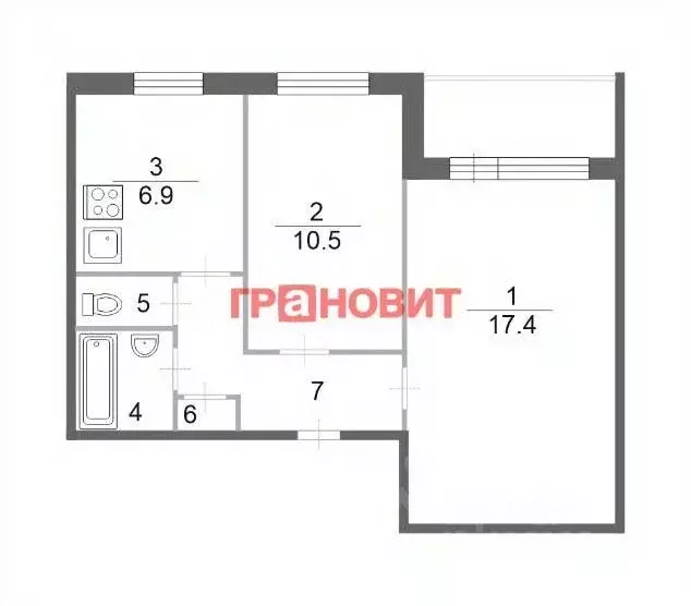 2-к кв. Новосибирская область, Новосибирск ул. Петухова, 122/1 (43.0 ... - Фото 1