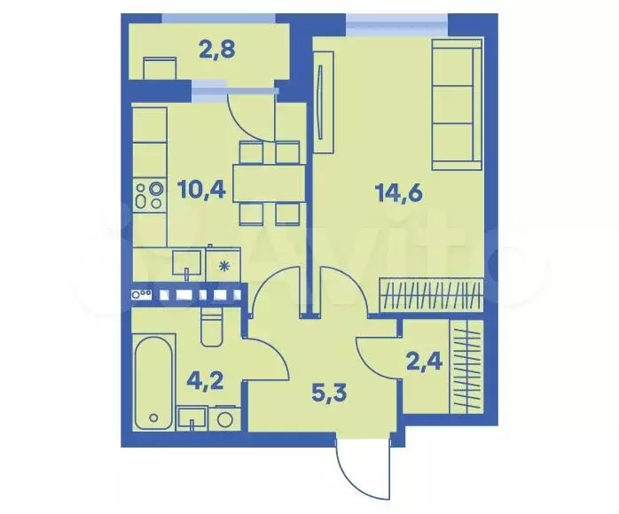 1-к. квартира, 38,3 м, 5/9 эт. - Фото 0