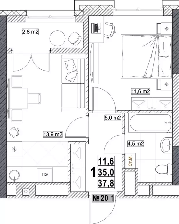 1-к кв. Нижегородская область, Нижний Новгород ул. Бетанкура, 7 (37.8 ... - Фото 0