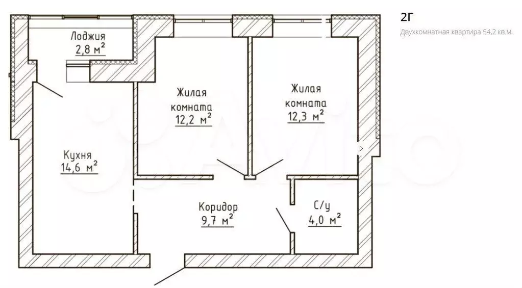 2-к. квартира, 55,6 м, 8/9 эт. - Фото 1