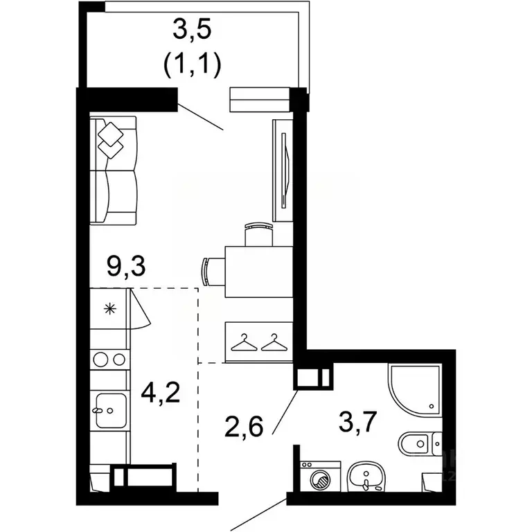 1-к кв. Краснодарский край, Сочи пос. Кудепста,  (20.9 м) - Фото 0