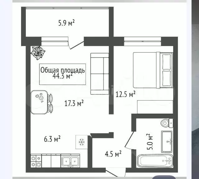 2-к. квартира, 50м, 9/25эт. - Фото 1