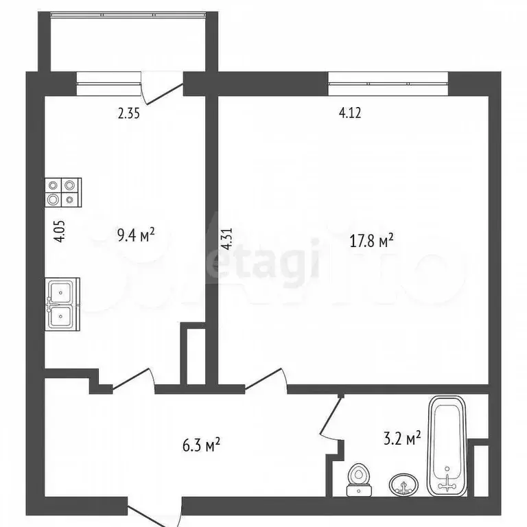 1-к. квартира, 36,7 м, 3/9 эт. - Фото 0