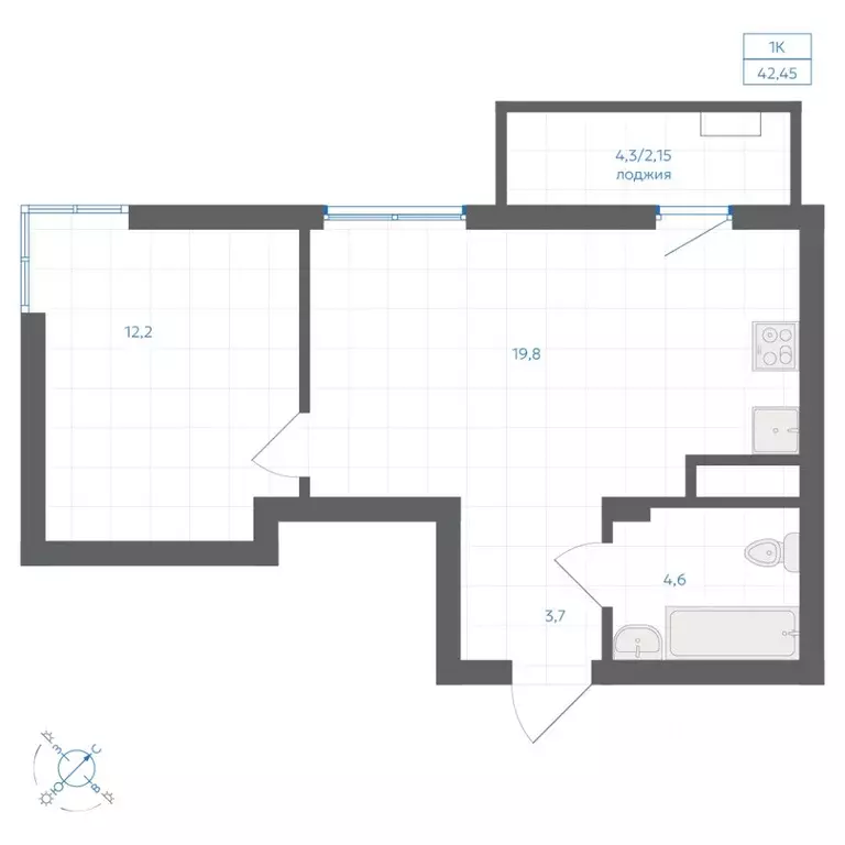 1-к кв. Челябинская область, Челябинск Клевер жилой комплекс (42.45 м) - Фото 1