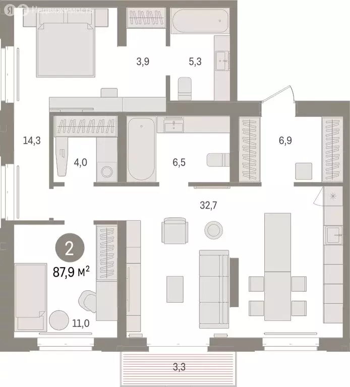 2-комнатная квартира: Тюмень, жилой комплекс На Минской (87.93 м) - Фото 1