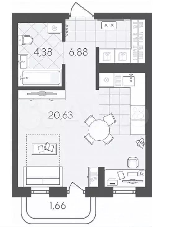 Квартира-студия, 33,6м, 7/10эт. - Фото 0