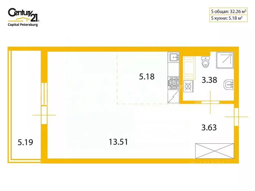 Квартира, студия, 36.4 м - Фото 0