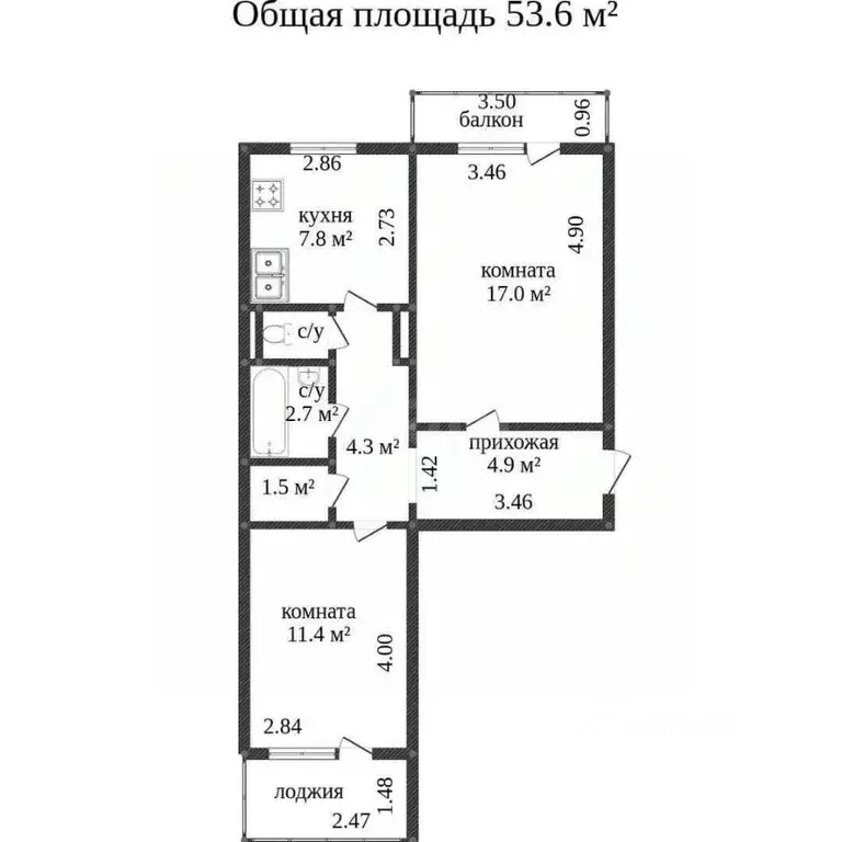 2-к кв. Калининградская область, Калининград Зеленая ул., 19 (50.4 м) - Фото 2