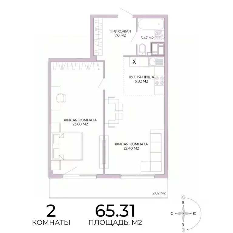 2-к кв. Пензенская область, Пенза Побочинская ул., с17 (65.31 м) - Фото 1