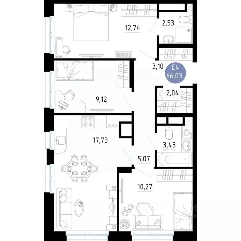3-к кв. Рязанская область, Рязань 9-10-й кв-л,  (66.03 м) - Фото 0