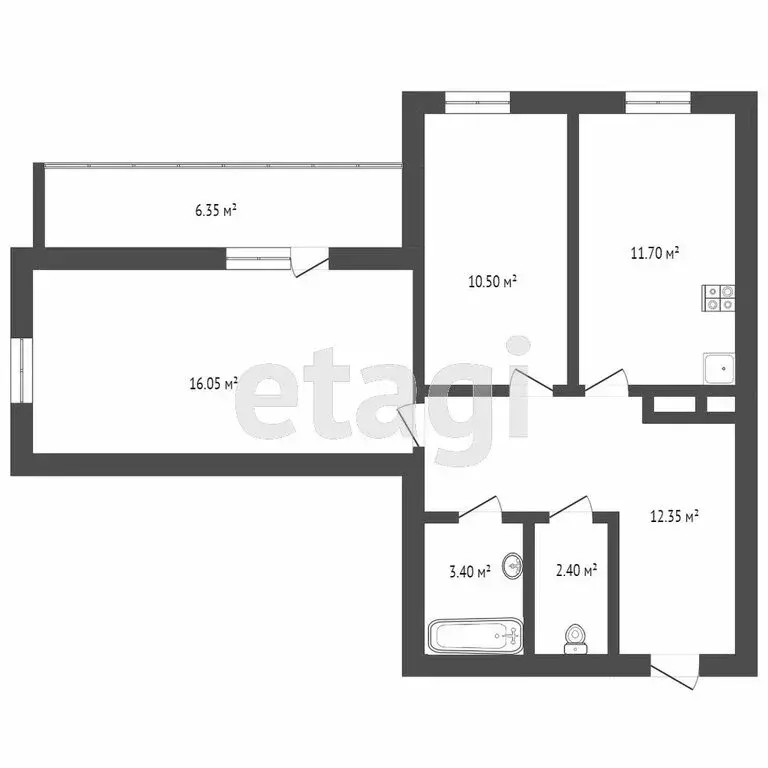 2-комнатная квартира: набережные челны, сармановский тракт, 53 (64.7 . - Фото 0