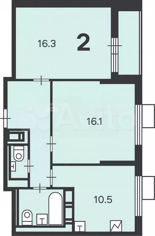 2-к. квартира, 56,1 м, 4/15 эт. - Фото 0