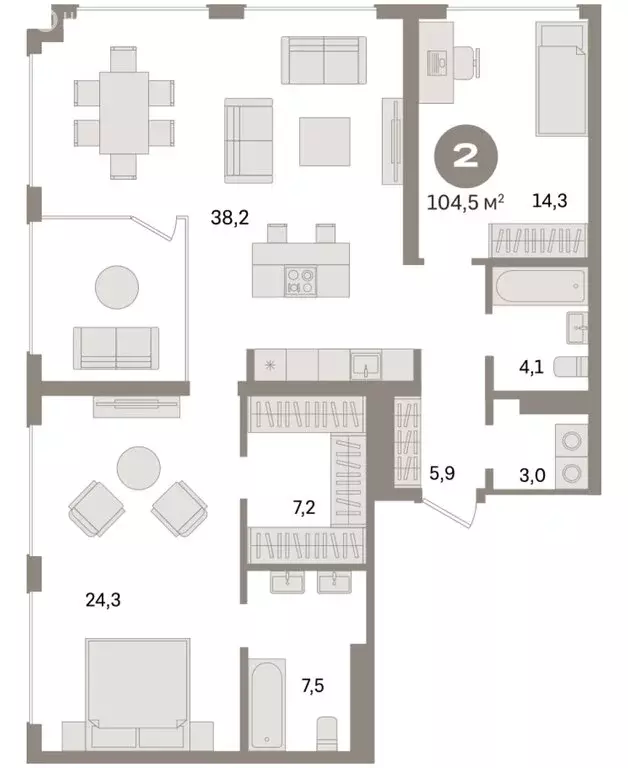 2-комнатная квартира: Новосибирск, Зыряновская улица, 51с (112.6 м) - Фото 1