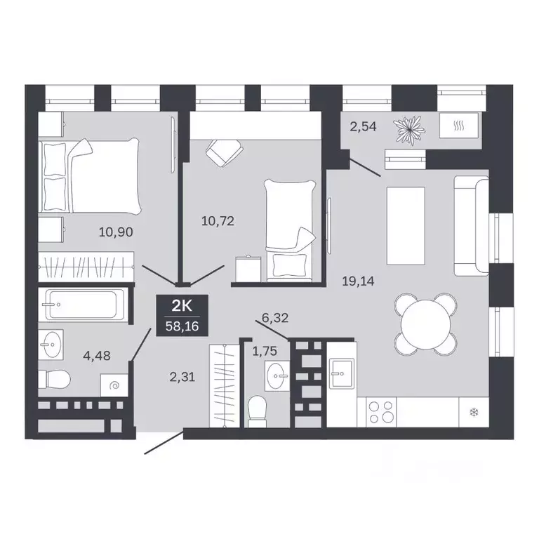 2-к кв. Тюменская область, Тюмень Ямская ул., 29 (55.66 м) - Фото 0