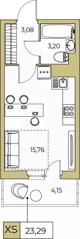 Студия Санкт-Петербург ул. Русановская, 24 (23.2 м) - Фото 0