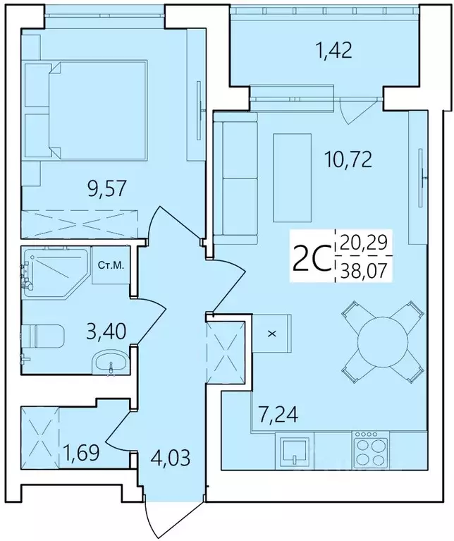 2-к кв. Башкортостан, Уфа Затон жилрайон, Волна жилой комплекс (38.07 ... - Фото 1