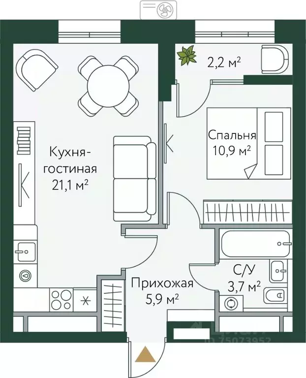 1-к кв. Волгоградская область, Волгоград Новосибирская ул., 74с1 (43.8 ... - Фото 0
