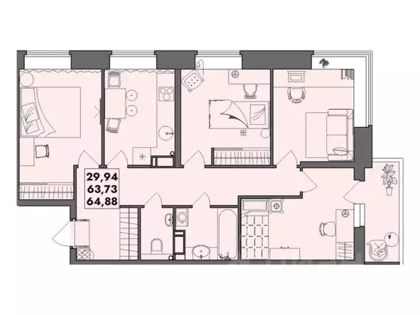 2-к кв. Архангельская область, Северодвинск И-1 кв-л,  (64.88 м) - Фото 0
