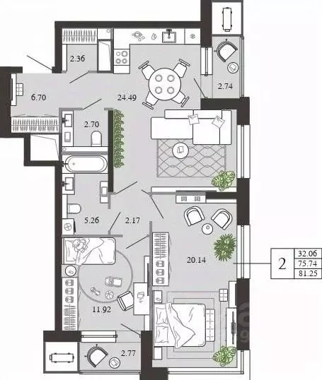 2-к кв. Тульская область, Тула ул. Фридриха Энгельса, 74 (81.25 м) - Фото 1