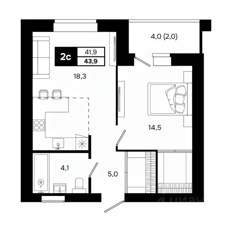 2-к кв. Новосибирская область, Кольцово рп ул. Благовещенская, 2 (43.9 ... - Фото 2